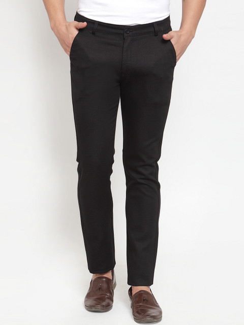 

Rodamo Men Black Slim Fit Solid Regular Trousers