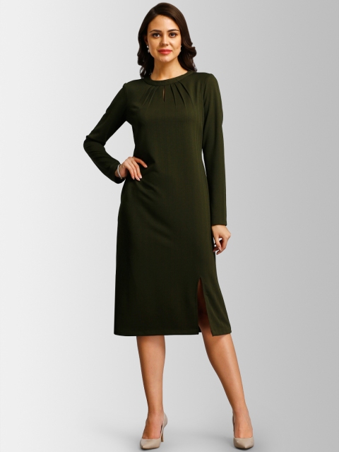 

FableStreet Women Olive Green Solid T-shirt Dress