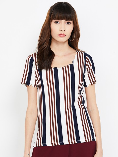 

CODE by Lifestyle Women White And Brown Candy Striped Top