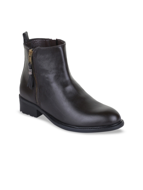 

Bruno Manetti Women Brown Solid Synthetic High-Top Flat Boots