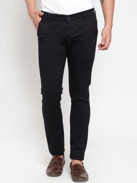 

Rodamo Men Navy Blue Slim Fit Solid Regular Trousers