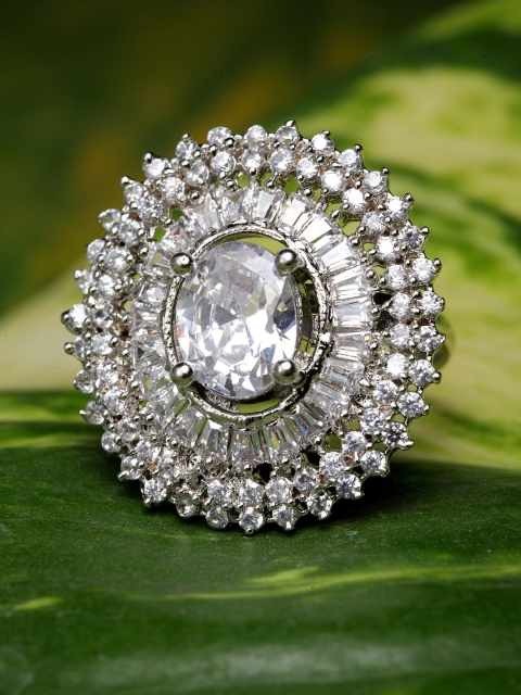 Bhana Fashion Silver-Plated & White AD-Studded Handcrafted Finger Ring