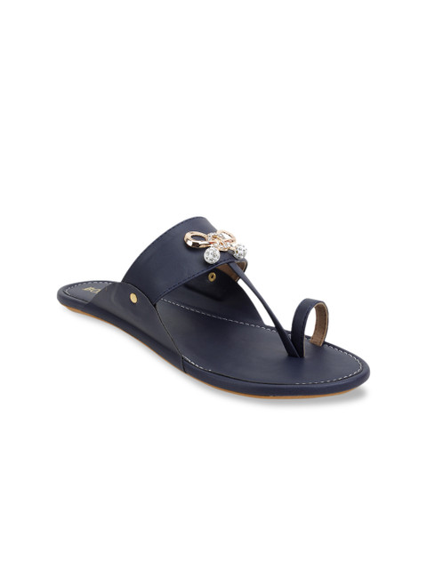 

SCENTRA Women Navy Blue & Gold-Toned Embellished One Toe Flats