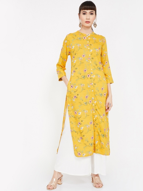 

Melange by Lifestyle Women Mustard Yellow & Pink Printed Straight Kurta