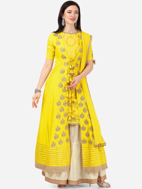 

Stylee LIFESTYLE Yellow Tussar Silk Semi-Stitched Dress Material