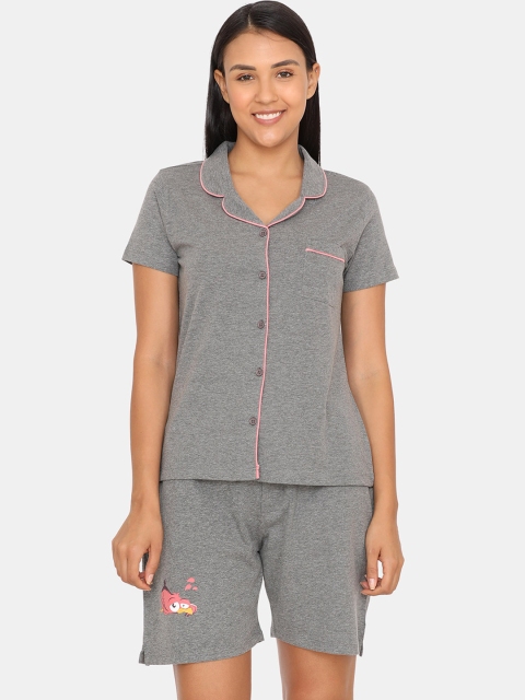 

Zivame Women Grey Solid Night suit