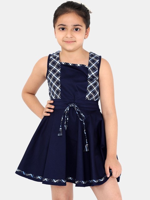 

naughty ninos Girls Navy Blue & Grey Checked Fit and Flare Dress