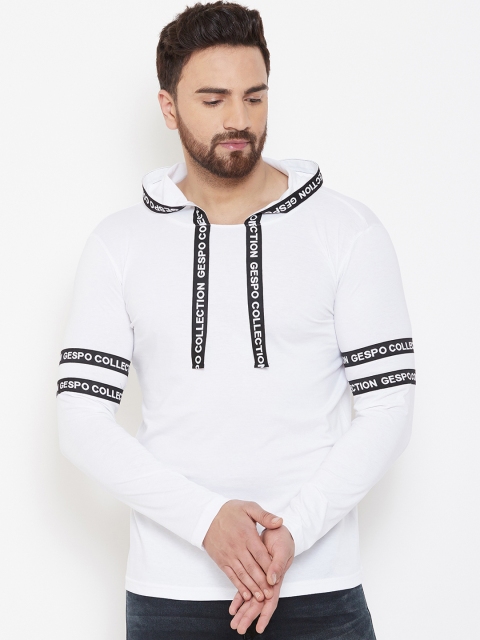 

GESPO Men White Solid Hood T-shirt