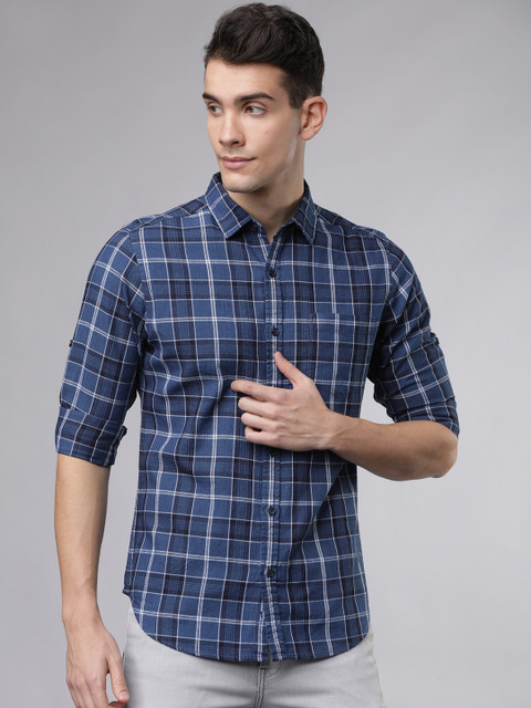 

Ecko Unltd Men Navy Blue & White Slim Fit Checked Casual Shirt
