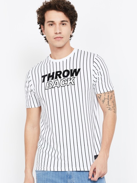 

Bossini Men White & Black Striped Round Neck T-shirt
