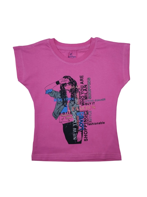 

KiddoPanti Girls Pink Printed Round Neck T-shirt