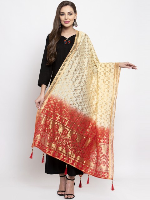 

Sugathari Beige & Red Woven Design Dupatta