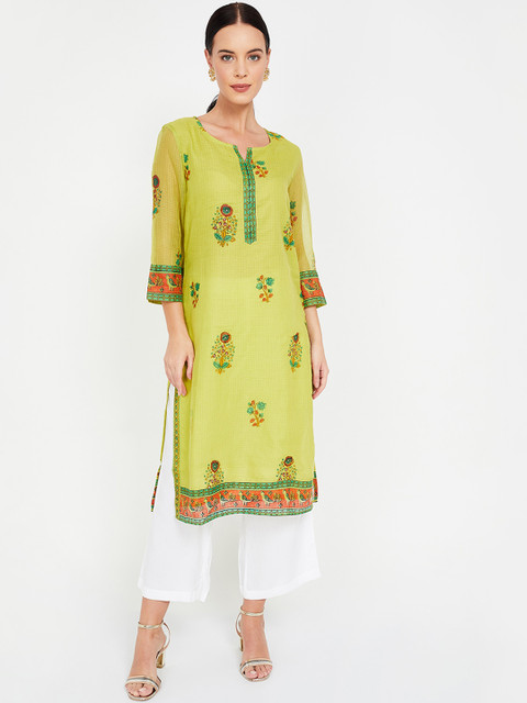 

Melange by Lifestyle Women Yellow & Green Printed Straight Kurta