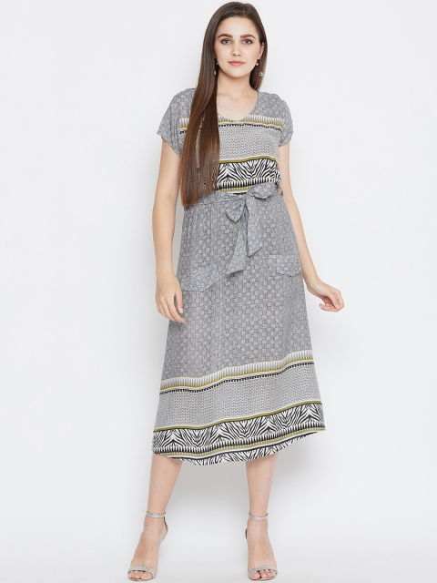 

FIZERA Women Grey Printed A-Line Dress