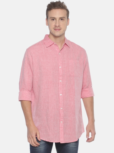 

Balista Men Red Standard Regular Fit Solid Cotton Linen Casual Shirt