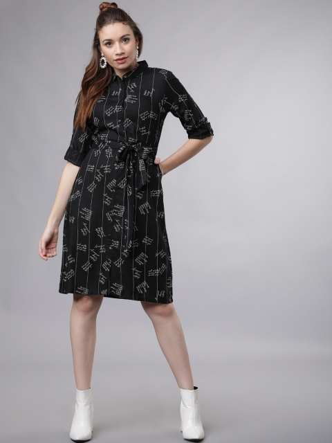 

Tokyo Talkies Women Black And White Printed Shirt Dress