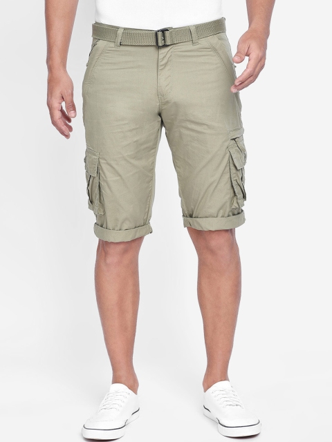 

beevee Men Olive Green Solid Regular Fit Cargo Shorts