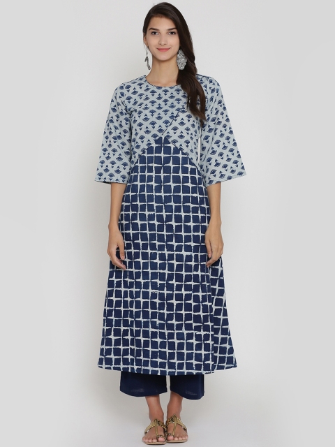 

Adizya Women Blue Printed Straight Kurta