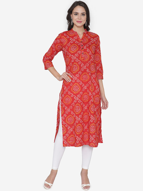 

DIVA WALK Women Red & Yellow Printed Straight Kurta