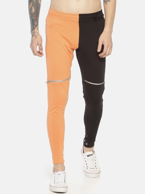 

KULTPRIT Men Orange & Black Colourblocked Slim-Fit Joggers