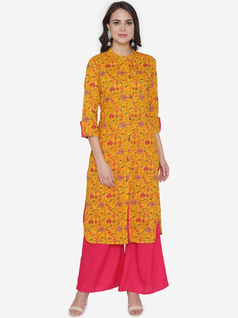 

DIVA WALK Women Yellow & Pink Printed Kurta with Palazzos