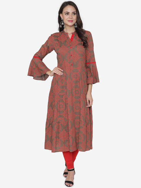 

DIVA WALK Women Red & Grey Printed A-Line Kurta