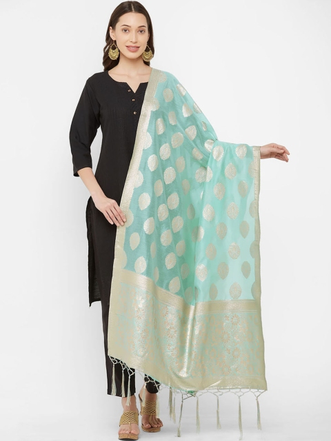 

Faserz Turquoise Blue & Gold-Coloured Printed Dupatta