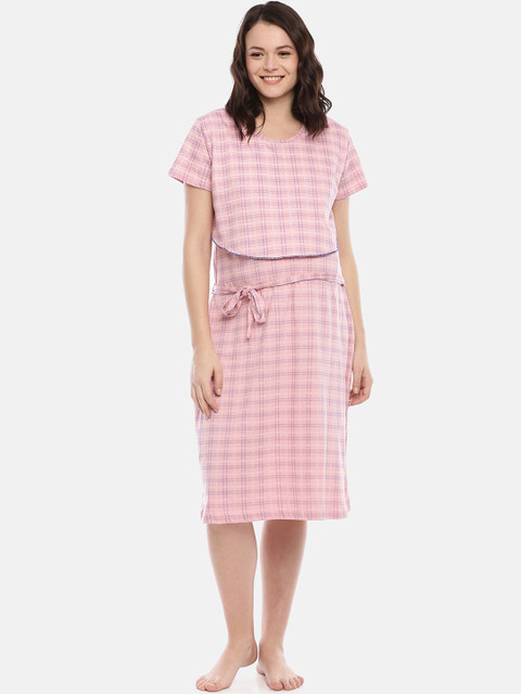 

GOLDSTROMS Pink & Navy Blue Checked Maternity Nightdress