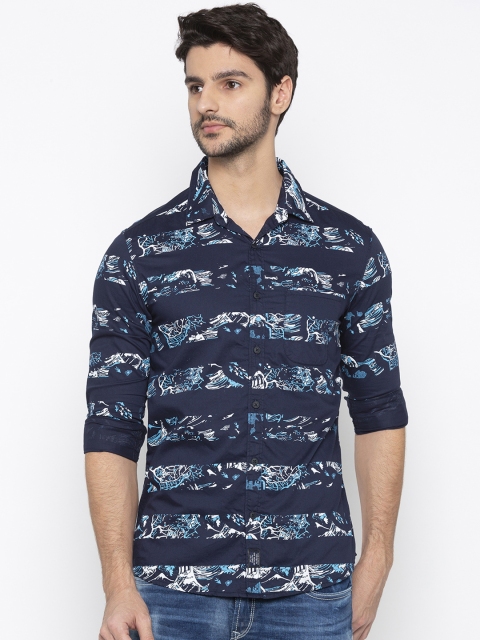 

SPYKAR Men Navy Blue Slim Fit Printed Casual Shirt