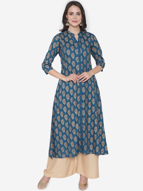 

DIVA WALK Women Teal Printed A-Line Kurta