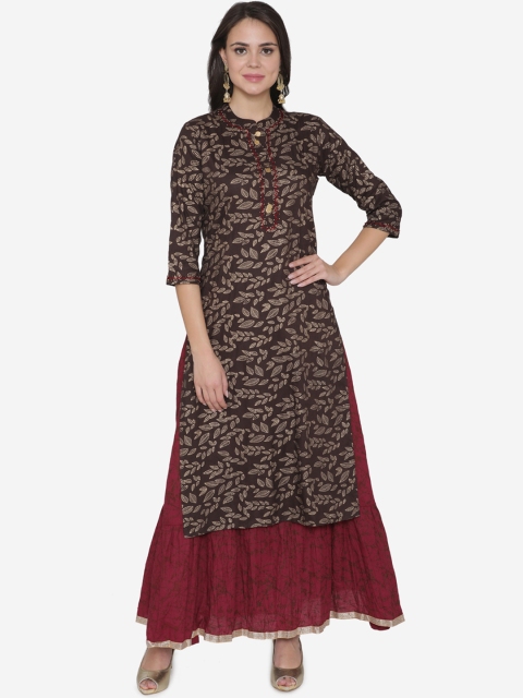 

DIVA WALK Women Coffee Brown & Maroon Printed Kurta with Skirt