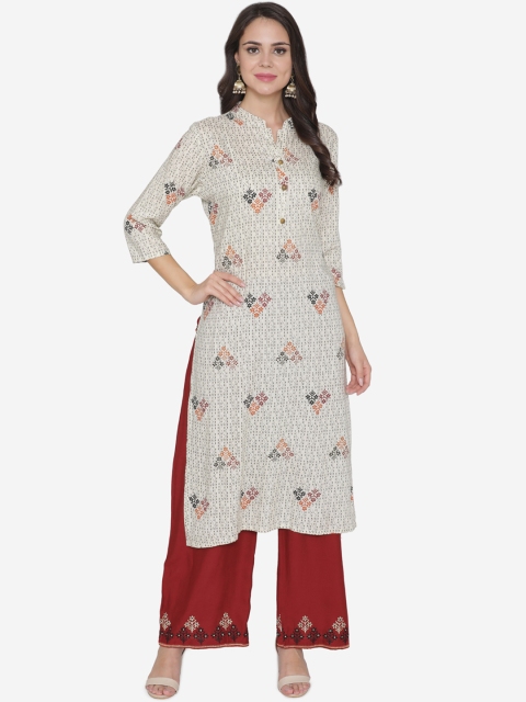 

DIVA WALK Women Off-White & Maroon Printed Kurta with Palazzos