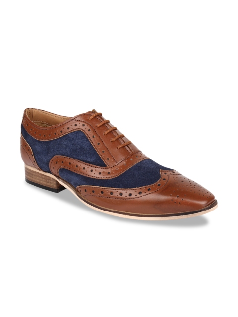 

LUJO Men Tan Brown & Blue Colourblocked Leather Formal Brogues