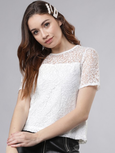 

Tokyo Talkies Women White Self Design Top