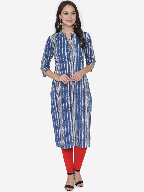 

DIVA WALK Women Blue & White Printed Straight Kurta