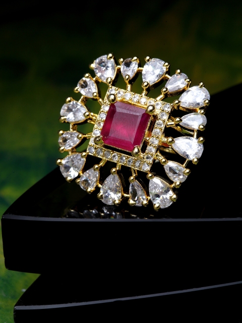 

Bhana Fashion Gold-Plated & Magenta AD Studded Handcrafted Finger Ring