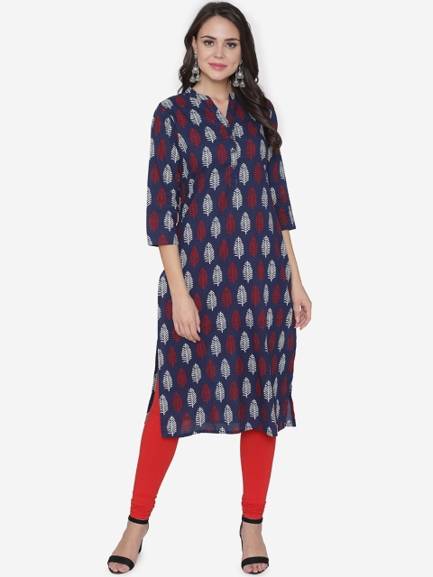 

DIVA WALK Women Navy Blue & Red Printed Straight Kurta