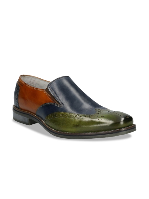 

Bugatti Men Green & Navy Blue Rubber Textured Formal Slip-Ons