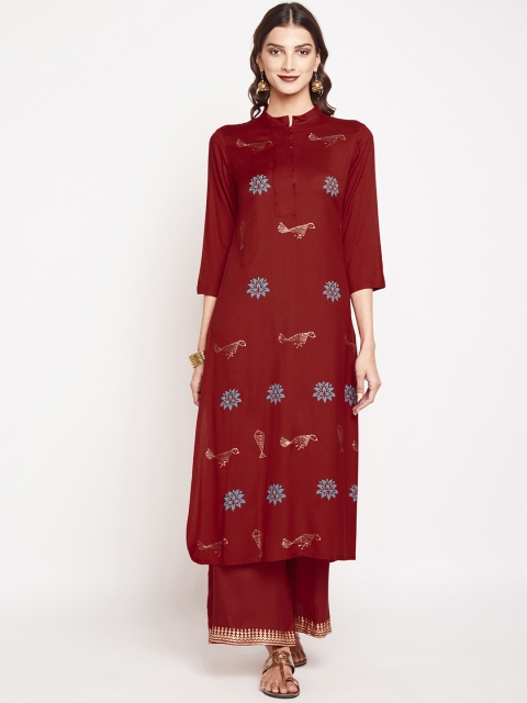 

studio rasa Women Maroon Printed Kurta with Palazzos