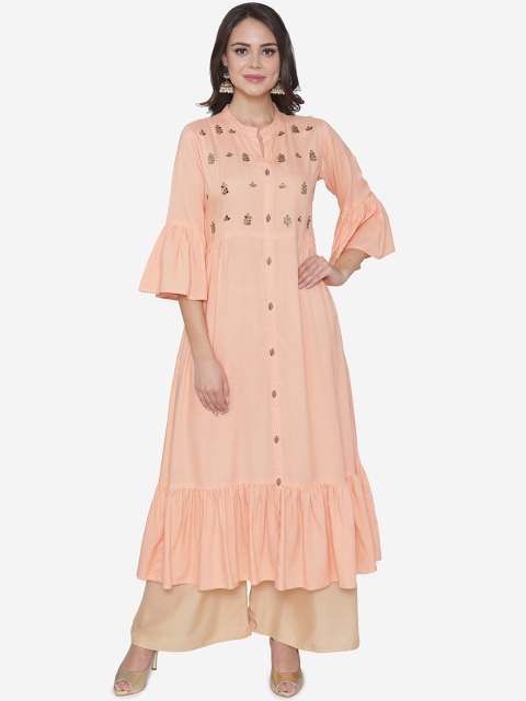 

DIVA WALK Women Peach-Coloured Embellished A-Line Kurta
