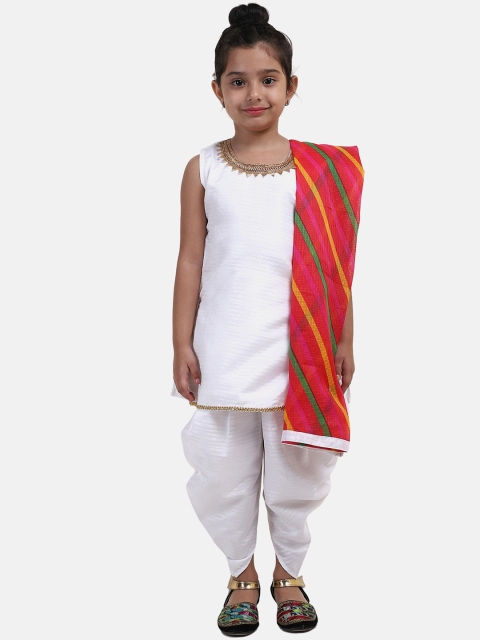 

BownBee Girls White & Red Embroidered Kurta with Dhoti Pants & Dupatta