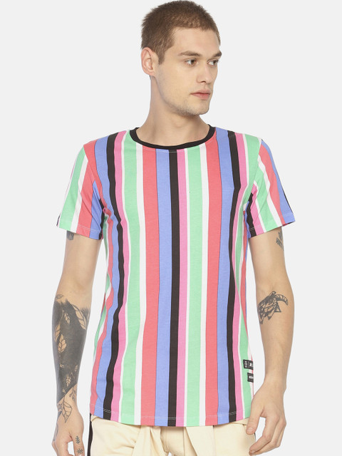 

KULTPRIT Men Multicoloured Striped Round Neck T-shirt, Multi