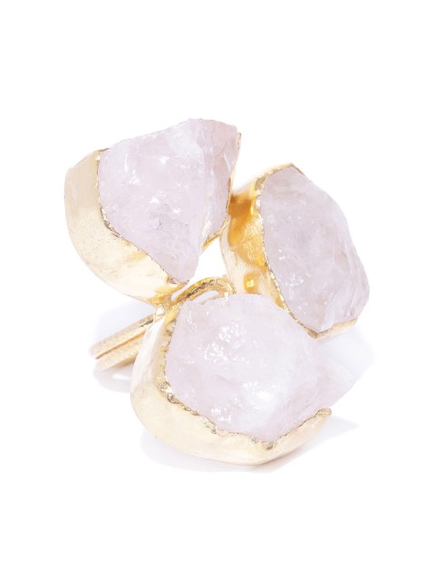 Kairi Women Gold-Plated & Pink Stone-Studded Handcrafted Paloma Finger Ring