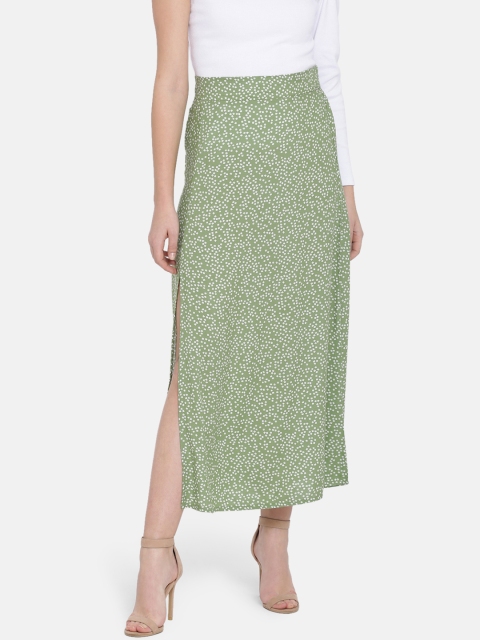 

ISU Women Olive Green & White Printed A-Line Maxi Skirt