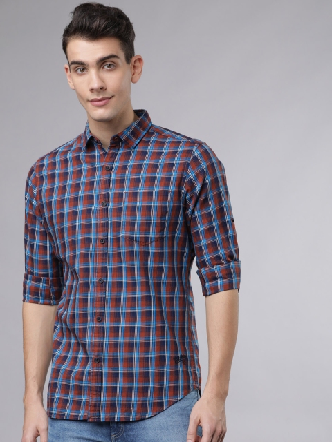 

Ecko Unltd Men Rust & Navy Blue Slim Fit Checked Casual Shirt
