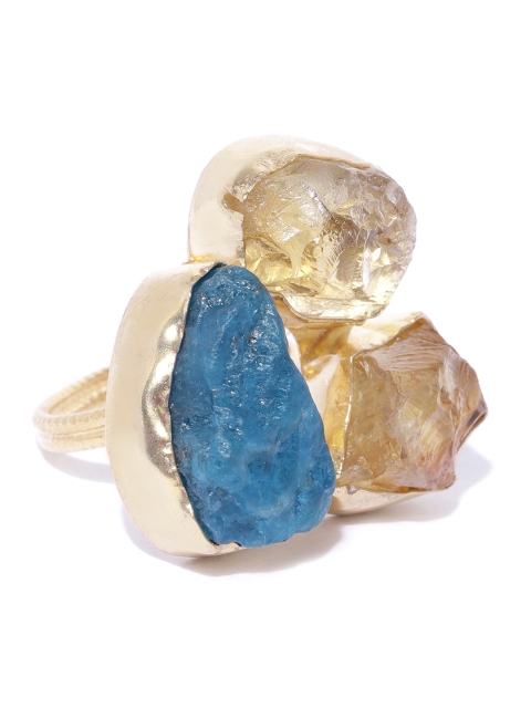 

Kairi Gold-Plated Blue & Beige Stone-Studded Cosmo Finger Ring