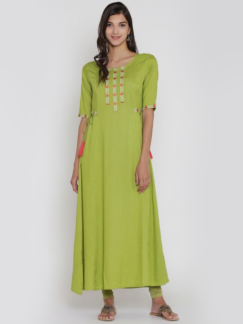 

Adizya Women Green Embroidered Straight Kurta