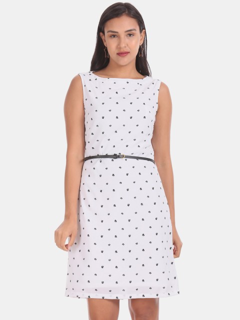 

ELLE Women White Printed Fit and Flare Dress
