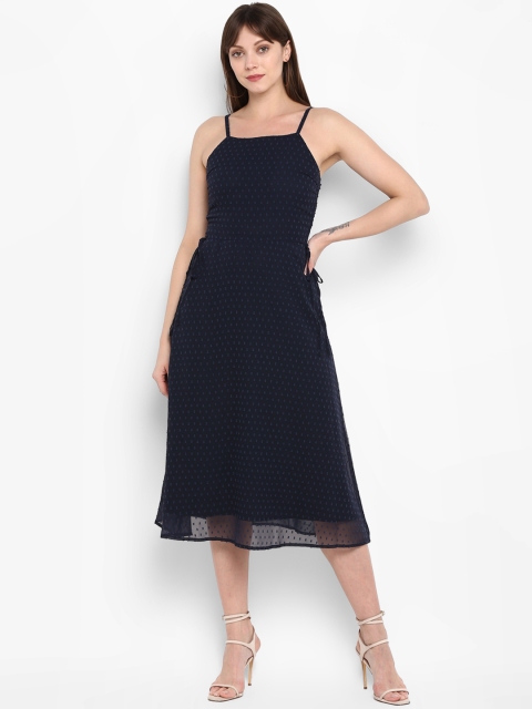 

MIAMINX Women Navy Blue Self Design Fit and Flare Dress