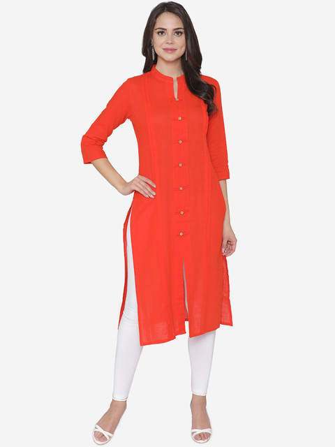 

DIVA WALK Women Orange Solid Straight Kurta